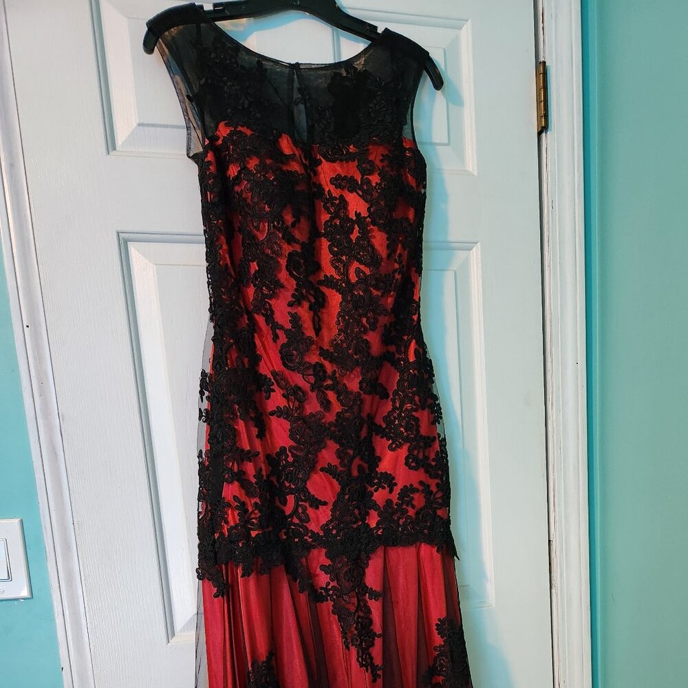 Red and Black Lace Trumpet Dress